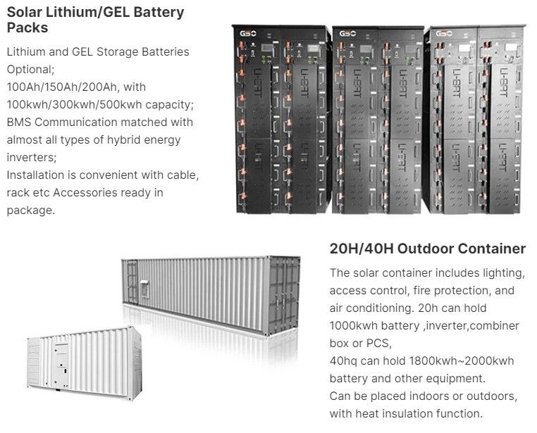 ESS 10 jaar Levensduur Buitenbatterijkas 1MWh 5MWh 10MWh 20ft 40ft Container Zonnebatterij Energieopslag Systeem